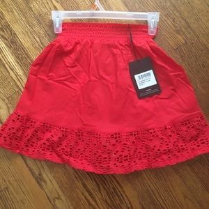 Red Broderie Frill Hem Mini Skirt